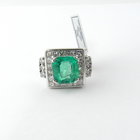 Vintage 17K and 14K White Gold Natural Square Emerald Diamond Ring #4856 - Picture 2 of 9